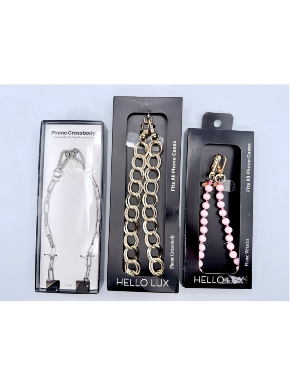 Hello Lux Phone Strap Bundle 3pc w Crossbody & Wristlet. Gold, Silver, Pink. NEW